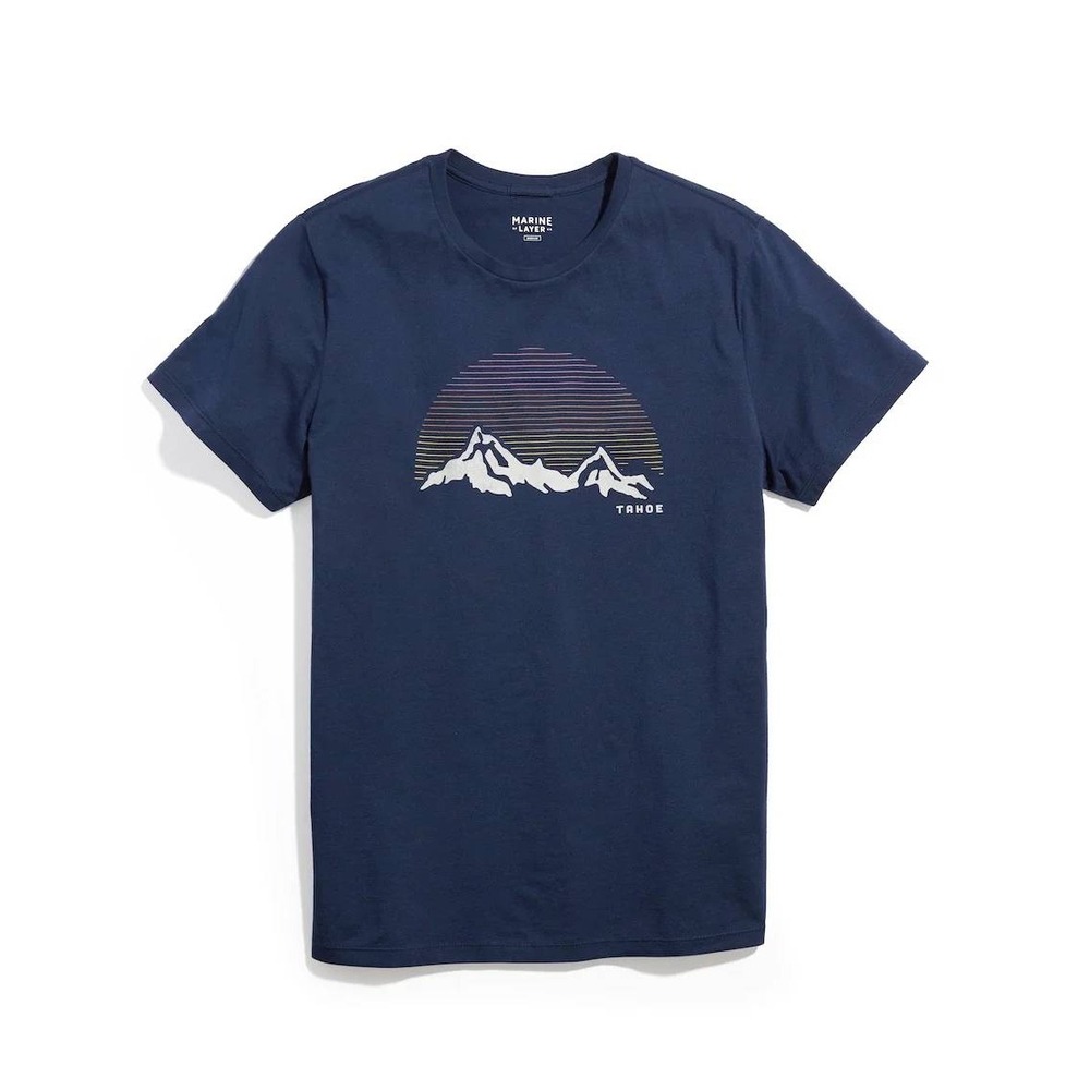 Marine Layer Signature‎ Crew Graphic Tee in Black Iris Tahoe Navy Cotton Modal S